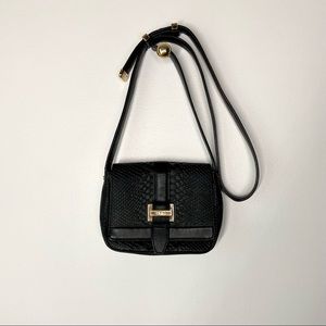 COLE HAAN Black Leather Croc Embossed Crossbody Bag